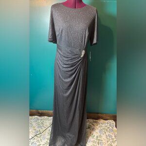 SLNY Gray Long Sleeve Dress with Sparkle Detail Wedding